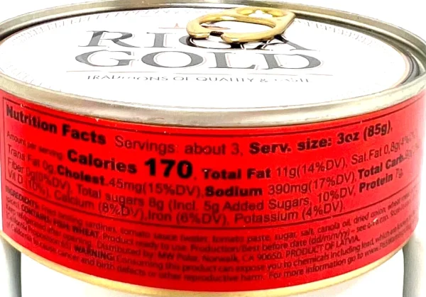 Riga Gold Fried Brisling Sardines in Tomato Sauce Chunk Style