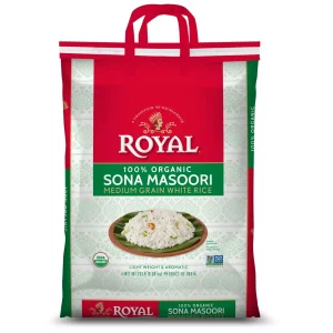 Royal Organic Sona Masoori Medium Grain White Rice 20 lb Bulk Bag
