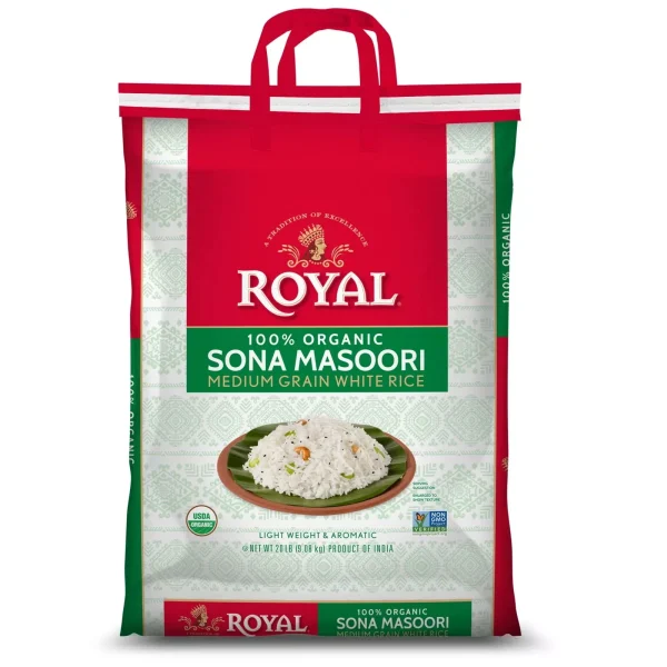 Royal Organic Sona Masoori Medium Grain White Rice 20 lb Bulk Bag